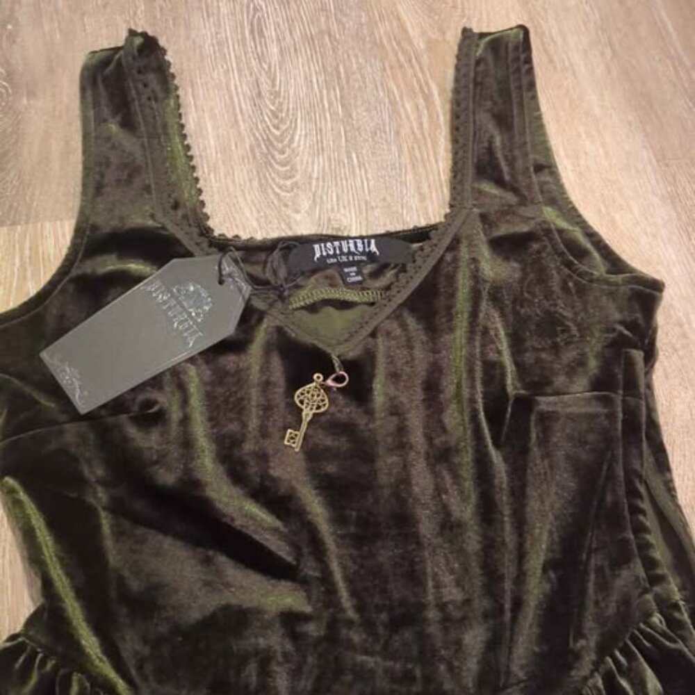 Disturbia or web lace hem velour mini dress dark green size 4 new - Picture 2 of 5